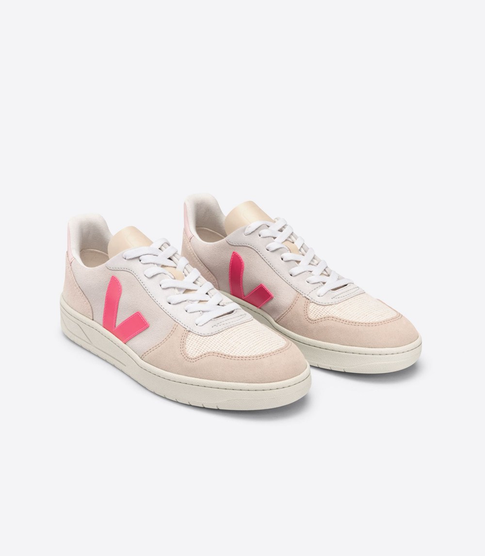 Veja Sneakers Dam - V-10 Suede Multico Natural - Beige/Rosa - 930745-JVI